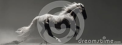 Elegant monochrome horse gallops, casting a minimalist art shadow Stock Photo