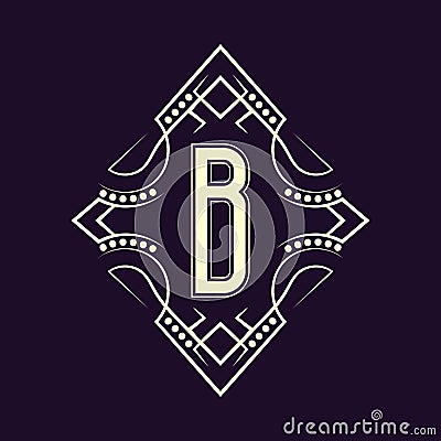 Elegant monogram design with letter B. Business emblem, glamour badge, vintage initial label template Vector Illustration