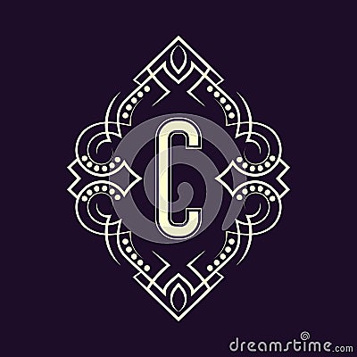 Elegant monogram design with letter C. Business emblem, glamour badge, vintage initial label template Vector Illustration