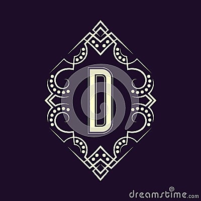 Elegant monogram design with letter D. Business emblem, glamour badge, vintage initial label template Vector Illustration