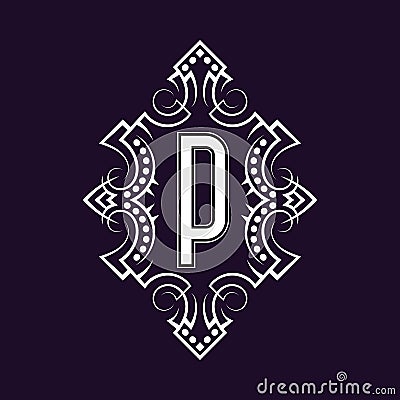 Elegant monogram design with letter P. Business emblem, glamour badge, vintage initial label template Vector Illustration