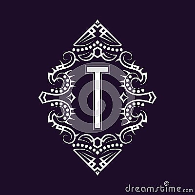 Elegant monogram design with letter T. Business emblem, glamour badge, vintage initial label template Vector Illustration