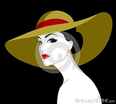 Elegant naked woman wearing big hat Vector Illustration