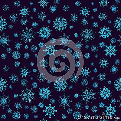 Elegant neon blue snowflakes of various styles Vector Illustration