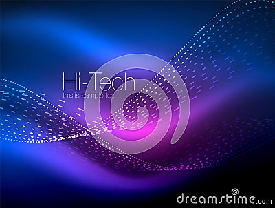 Elegant neon flowing stripes, smooth waves with light effects Vector Illustration