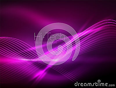 Elegant neon flowing stripes, smooth waves with light effects Vector Illustration