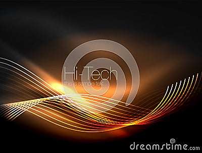 Elegant neon flowing stripes, smooth waves with light effects Vector Illustration