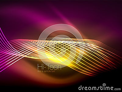 Elegant neon flowing stripes, smooth waves with light effects Vector Illustration