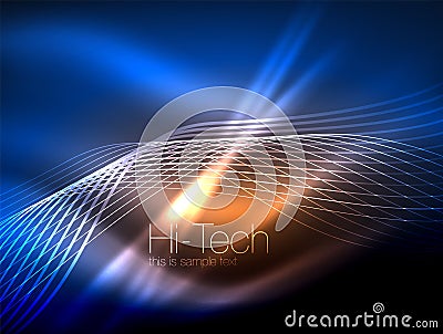 Elegant neon flowing stripes, smooth waves with light effects Vector Illustration