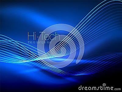 Elegant neon flowing stripes, smooth waves with light effects Vector Illustration