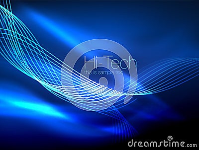 Elegant neon flowing stripes, smooth waves with light effects Vector Illustration