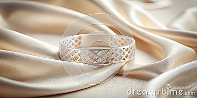 Elegant openwork bangle bracelet on soft draped fabric. Generative AI Stock Photo