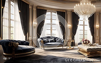 Elegant Opulence: High-End Room Interior in Elite Class Ambiance Stock Photo