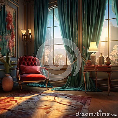 Elegant and Opulent Vintage-Style Art Nouveau Digital Artwork Stock Photo