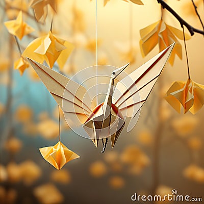 Elegant Origami Bird: Graceful Paper Folding Art Stock Photo