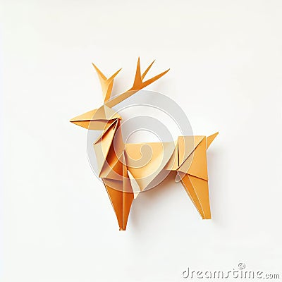 Elegant Origami Deer Paper Art yellow color tones Stock Photo