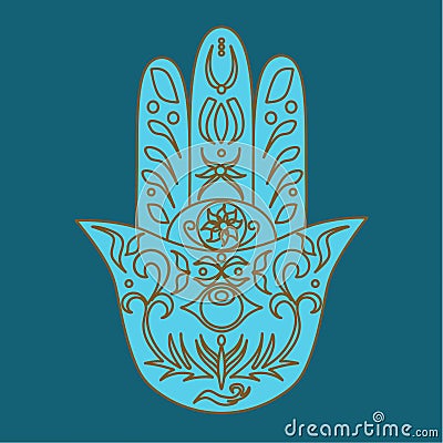 Elegant ornate hand drawn Hamsa. Hand of Fatima. Vector Illustration