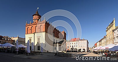 Elegant panorama view of old renaissance town hall in Tarnow, southern Poland. Editorial Stock Photo