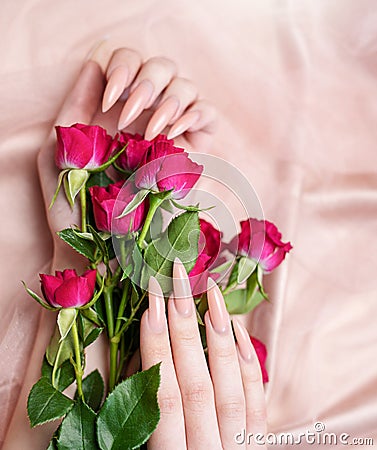 Elegant pastel pink natural manicure Stock Photo