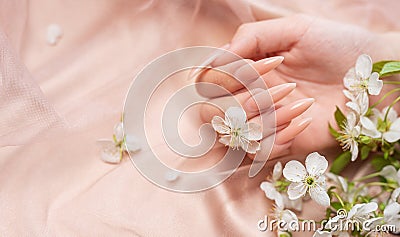 Elegant pastel pink natural manicure Stock Photo