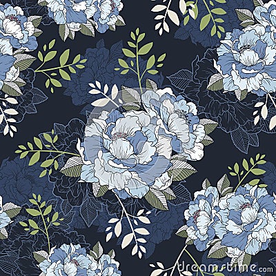 Elegant peony seamless floral pattern background Vector Illustration