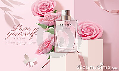Perfume ads with paper roses Vector Illustration