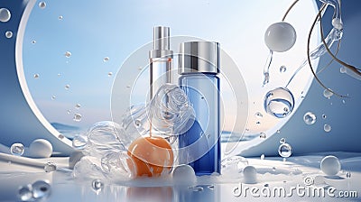 Elegant Perfume Bottles Amidst Dynamic Water Splashes Stock Photo