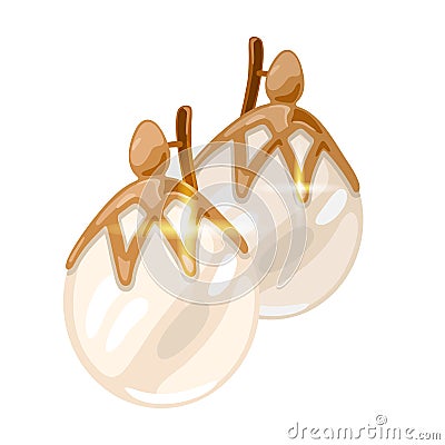 Elegant pink gold earrings with natural round pearl. Jewellery accessory, bijouterie. Vector Illustration