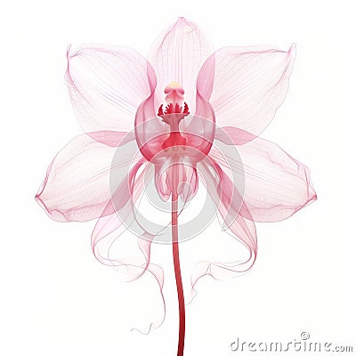 Elegant Pink Orchid X-ray Illustration On White Background Cartoon Illustration