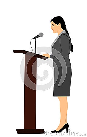 Elegant politician woman opening meeting election campaign vector isolated on white. Ceremony vote event. Public speaker standing Vector Illustration