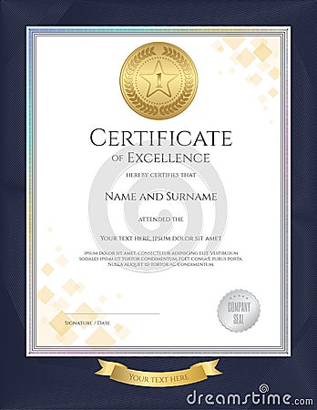 Elegant portrait certificate template for excellence, achievement Vector Illustration