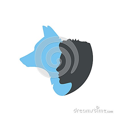 Wolf silhouette and man face Vector Illustration