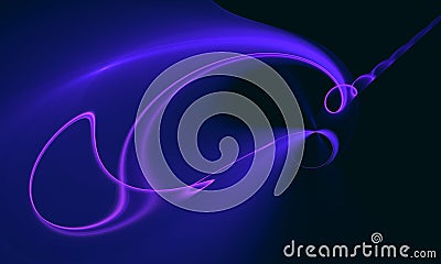 Elegant purple blue 3d twirl with curly ends. Vivid violet neon light in dark. Stock Photo