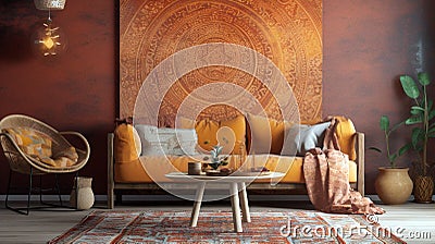 Elegant and quiet bohemian room with cozy interior Stock Photo