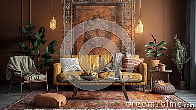 Elegant and quiet bohemian room with cozy interior Stock Photo