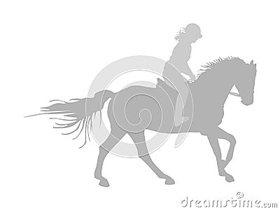 Elegant racing horse in gallop vector silhouette isolated on white background. Jockey lady riding horse. Hippodrome sport event. Stock Photo