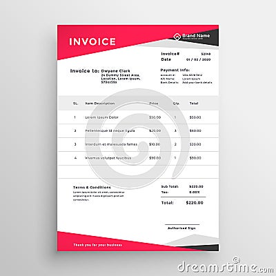 Elegant red invoice template design Vector Illustration