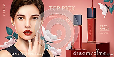 Elegant red and pink lip gloss ads Vector Illustration