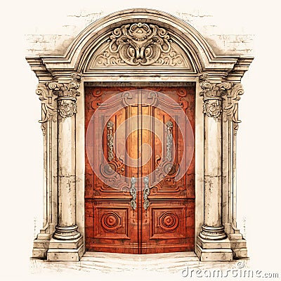 Elegant Renaissance Door With Columns Sketch - Uhd Image Stock Photo