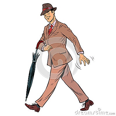 Elegant retro gentleman with an umbrella Vector Illustration