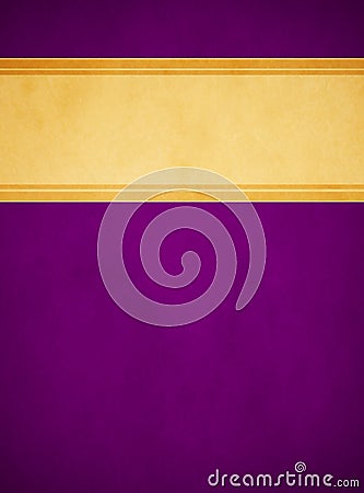 Elegant Rich Purple Parchment. Textured Gold Banner with Rich Gold Trim. Stock Photo