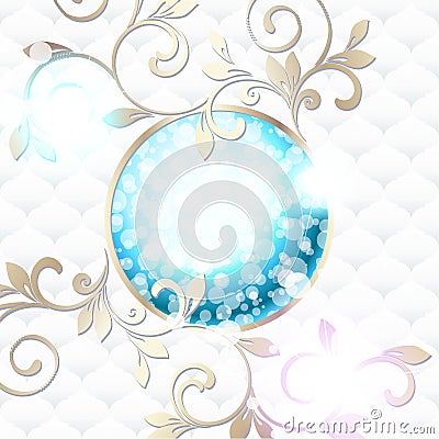 Elegant rococo emblem in vibrant blue on white Stock Photo