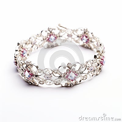 Elegant Rococo-inspired Silver And Pink Crystal Bangle Stock Photo