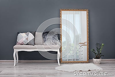 Elegant room interior with large mirror Stock Photo