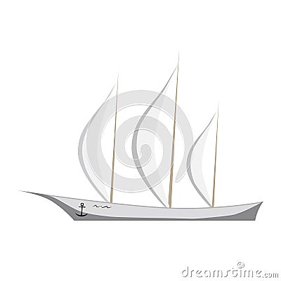 Elegant sailing yacht isolated on white. White sailboat. Vector Illustration