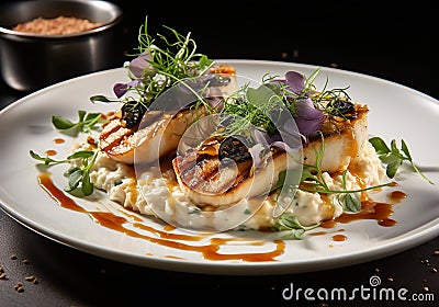 Elegant seafood dish in a gourmet style. Generative AI Stock Photo