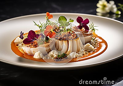 Elegant seafood dish in a gourmet style. Generative AI Stock Photo