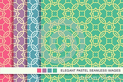 Elegant seamless pastel background set polygon chain cross star Vector Illustration