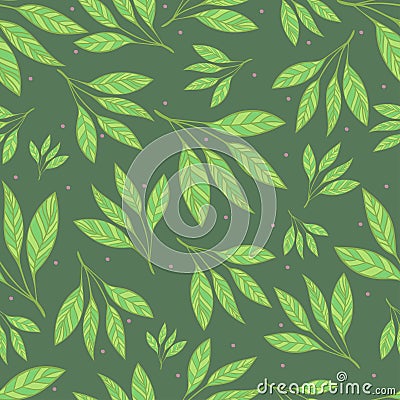 Elegant seamless pattern with leaves. Botanical background. Vector illustration for textile, fabric Vector Illustration