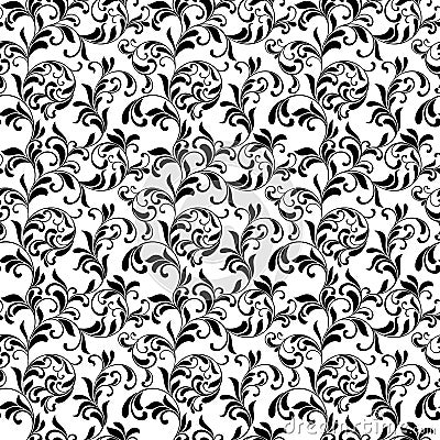 Elegant seamless pattern. Tracery of swirls and leaves on a whi Vector Illustration